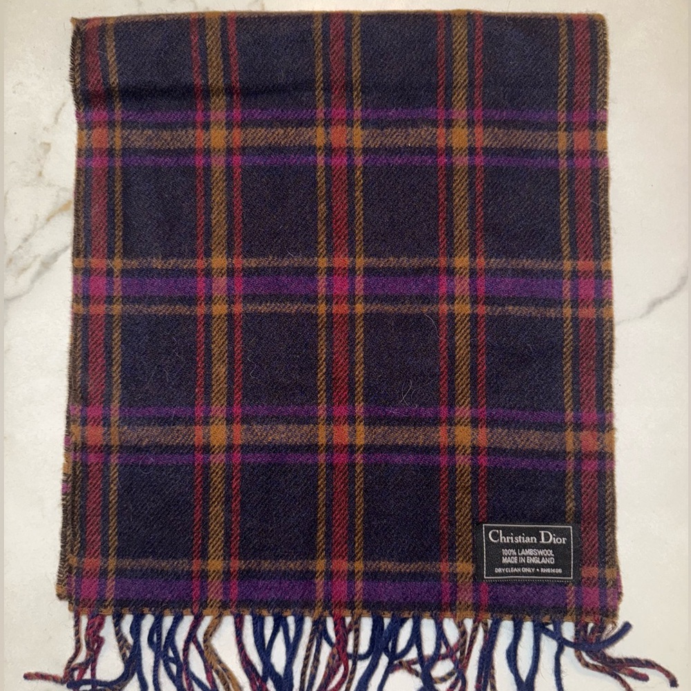 Christian Dior lambswool plaid scarf